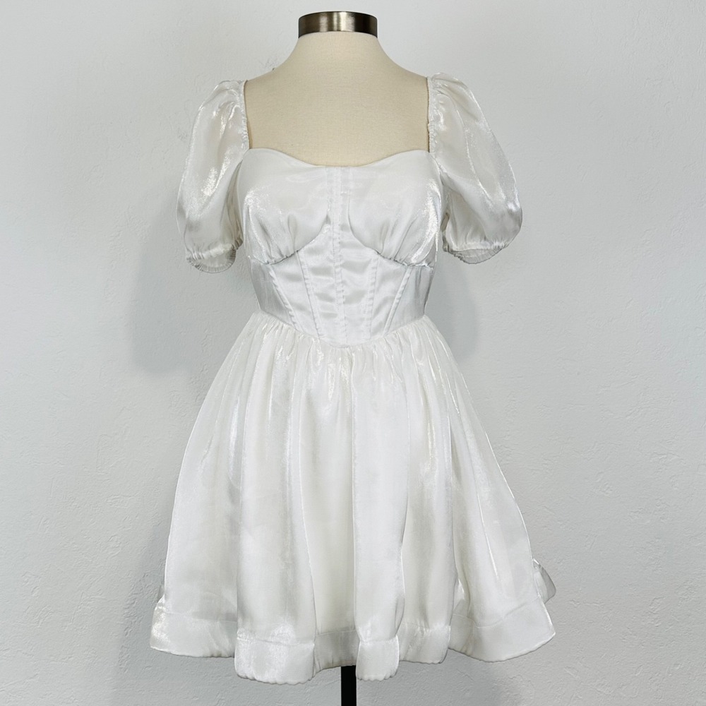 Coquette Regency Ethereal Dress Juniors 7 Basque Corset Luster Satin Puff Sleeve